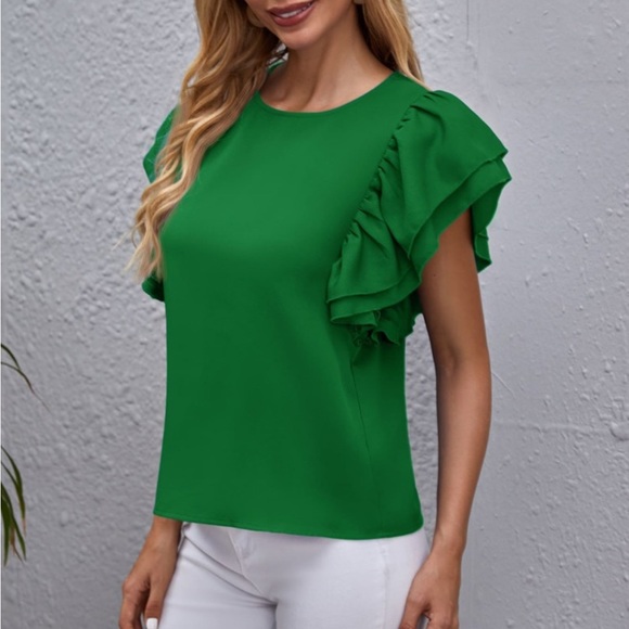 Classic Flutter Butterfly Sleeve Top Blouse Shirt Blue - Picture 14 of 16